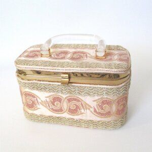 Vintage Julius Resnick JR Box Purse Brocade Fabric Lucite Handle -Small Flaws-